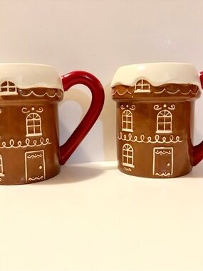 Set of Two Wondershop Christmas Gingerbread House Mugs- Brown and Red